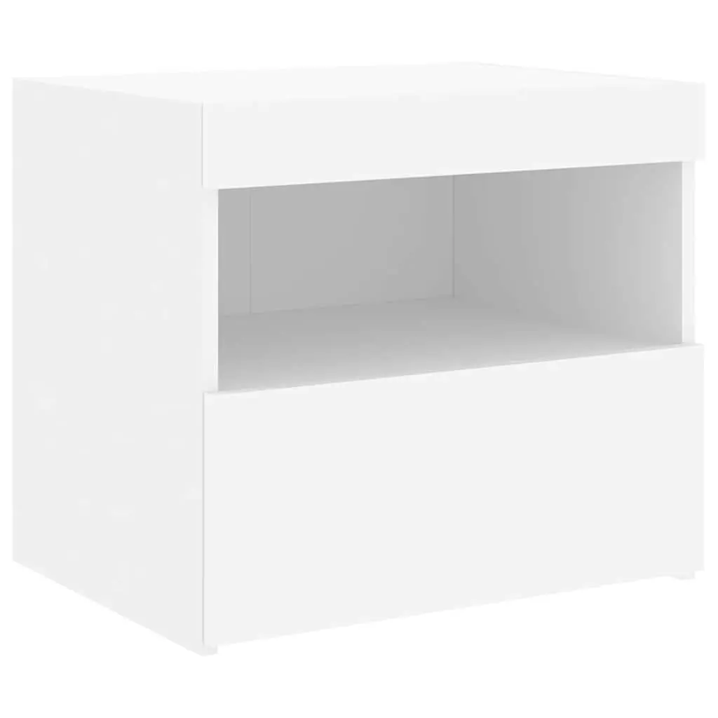 Bedside Table with LED Lights Modern Storage Cabinet 2 pcs White Engineered Wood