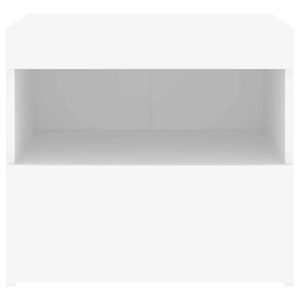 Bedside Table with LED Lights Modern Storage Cabinet 2 pcs White Engineered Wood