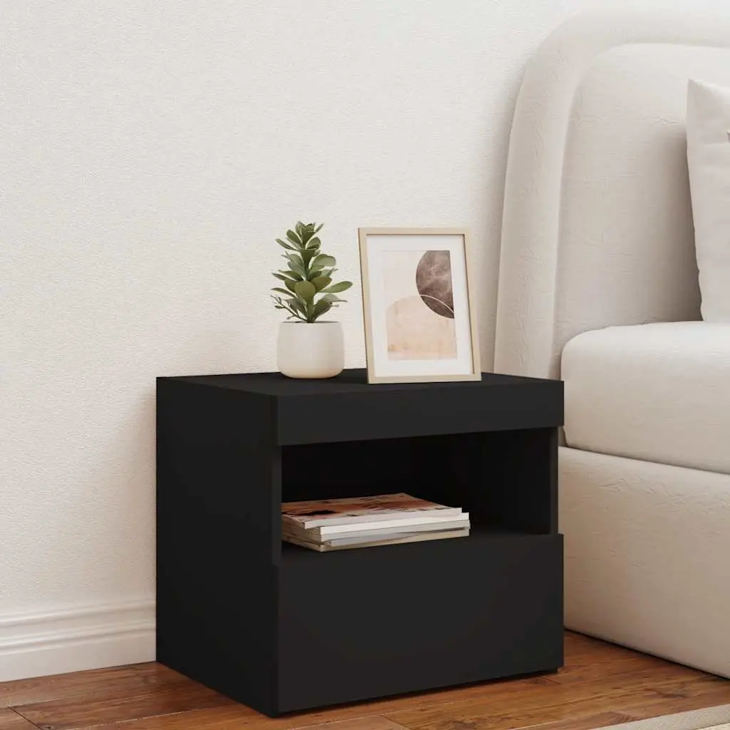 Bedside Cabinet with RGB LED Lights Black Modern Storage Table