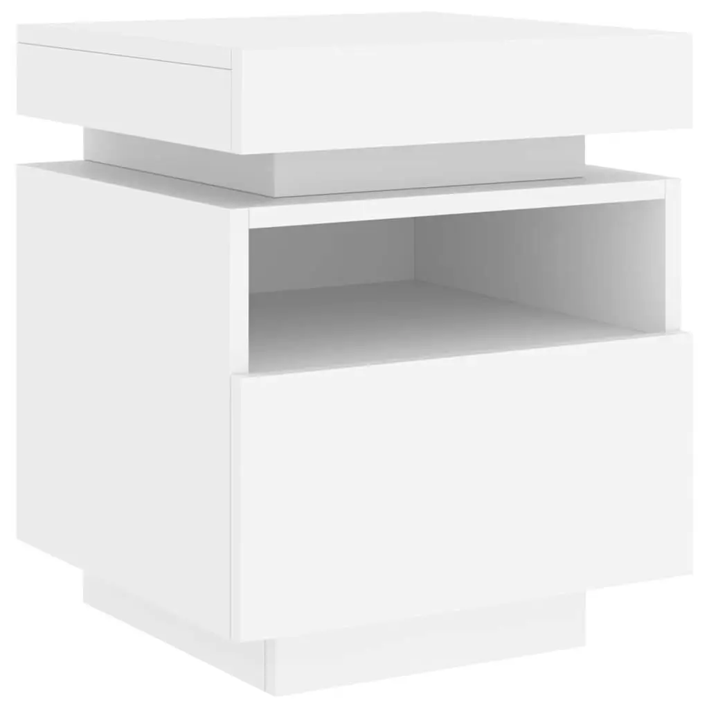 Bedside Cabinet with RGB LED Lights White Storage Nightstand Table