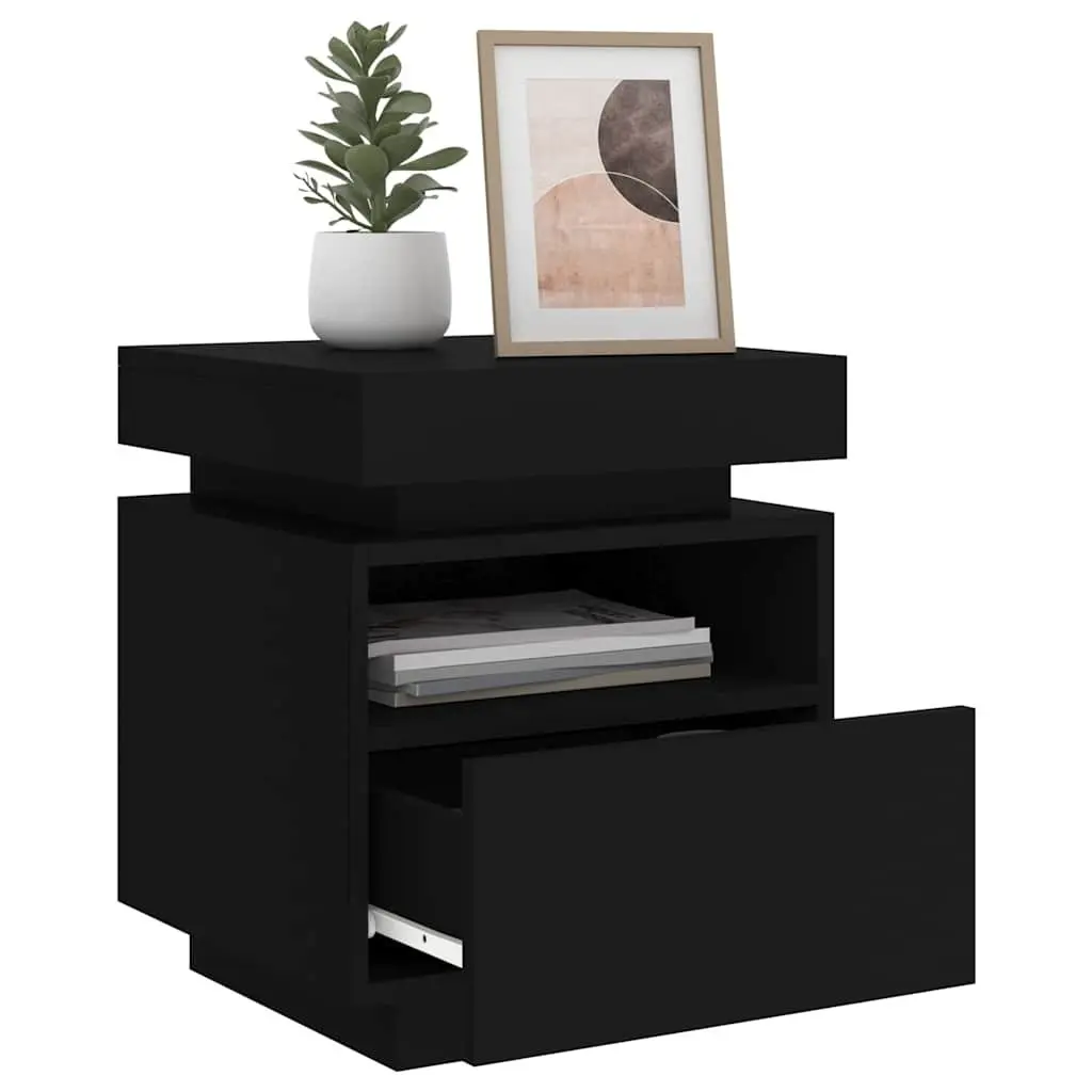 Bedside Cabinets with RGB LED Lights Storage 40x39x48.5cm Black 2 Pieces