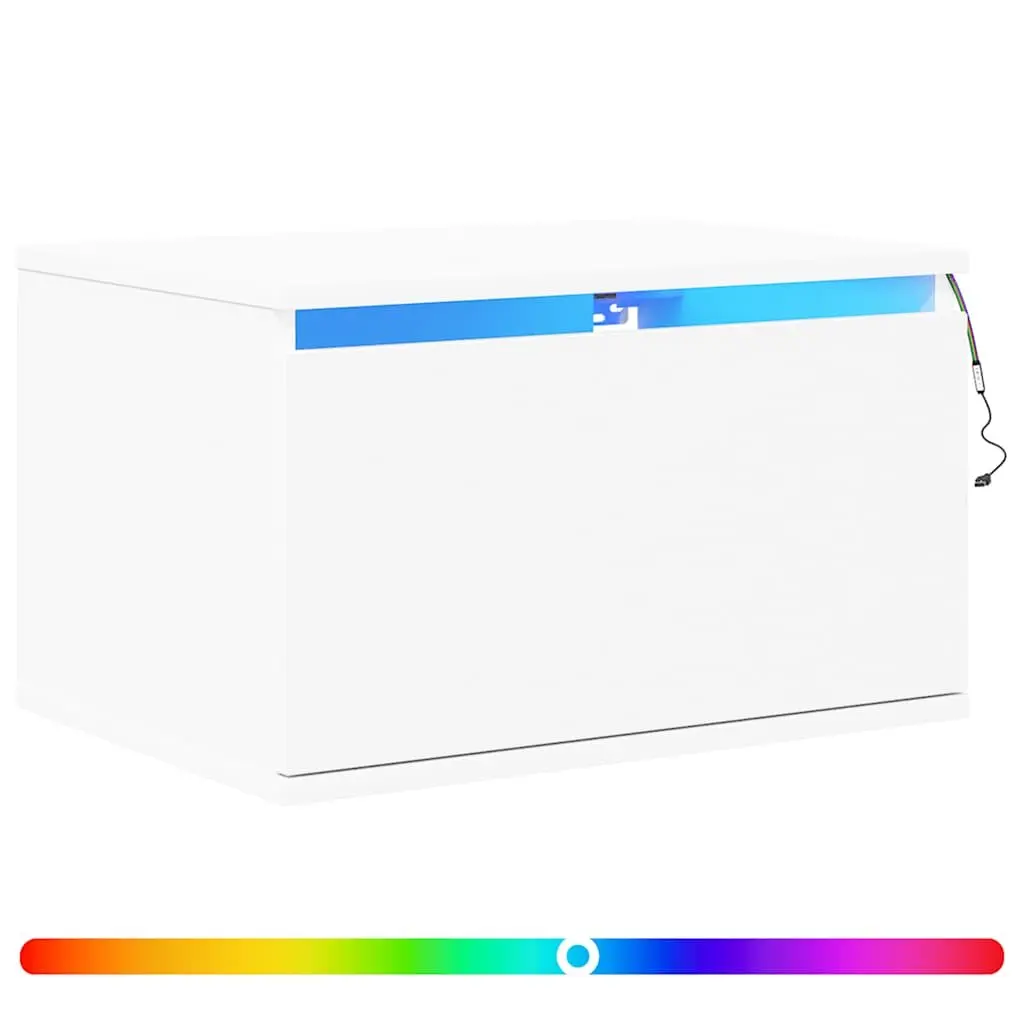 Wall-mounted Bedside Cabinet with RGB LED Lights White
