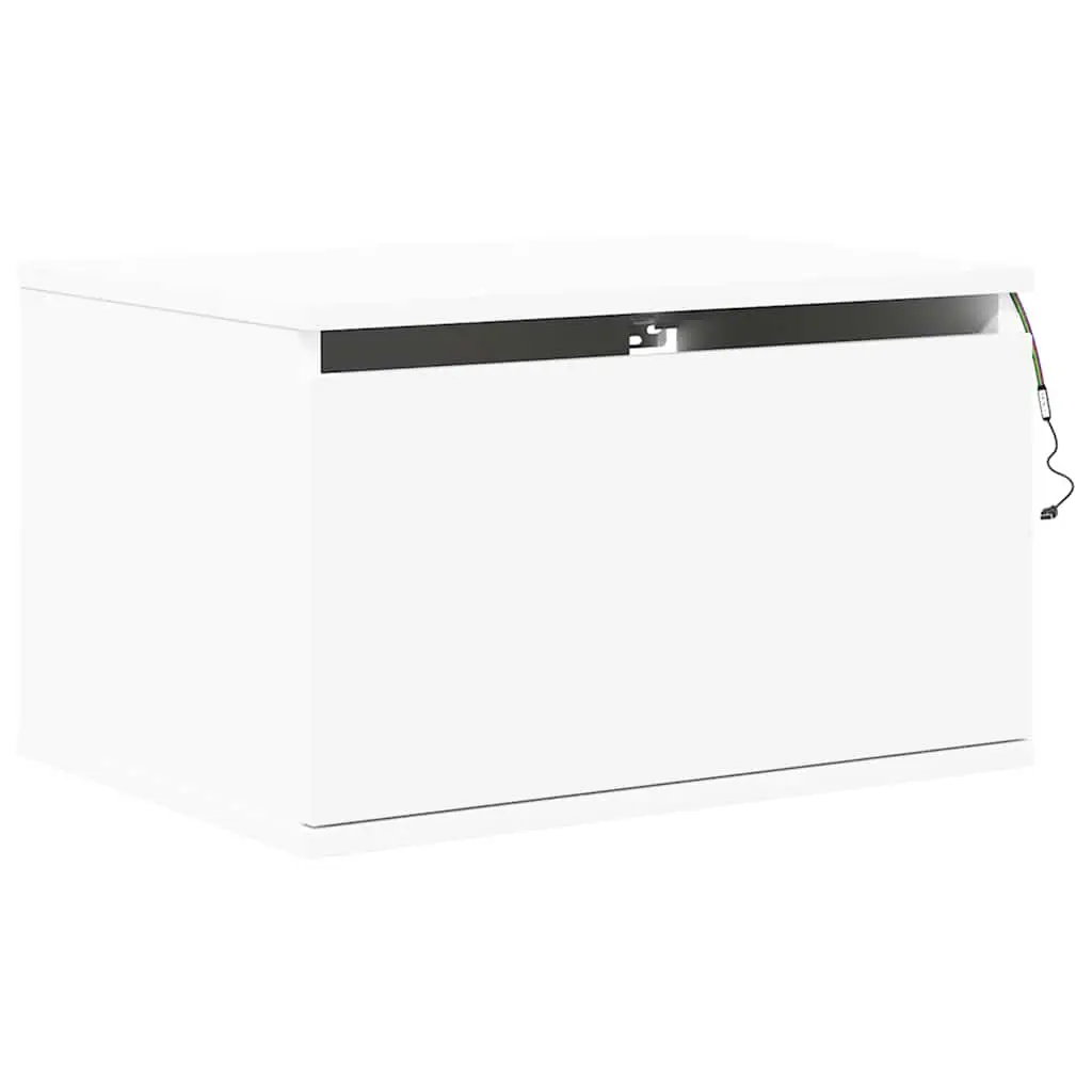 Wall-mounted Bedside Cabinet with RGB LED Lights White