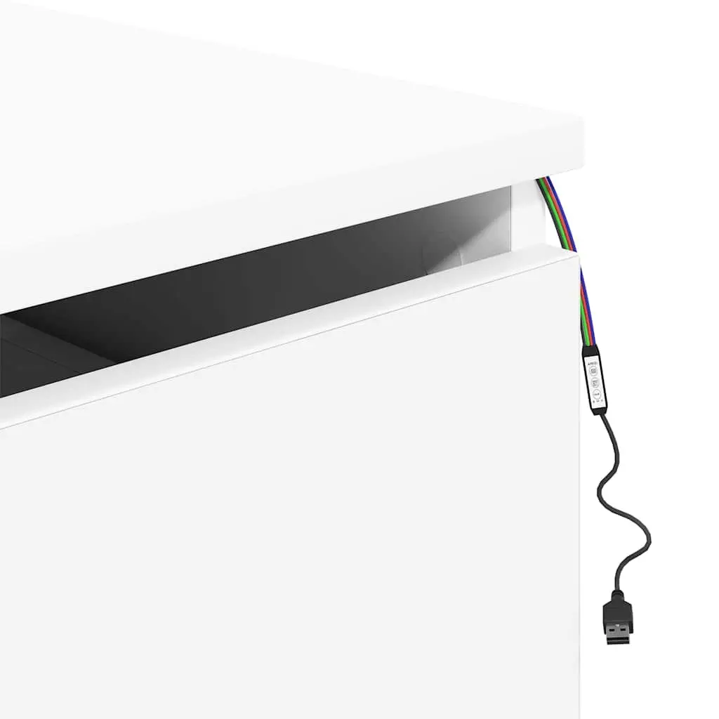 Wall-mounted Bedside Cabinet with RGB LED Lights White