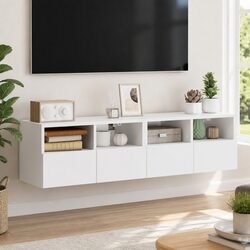 TV Wall Cabinet 60x30x30cm White Floating Storage Unit with Shelves and Door