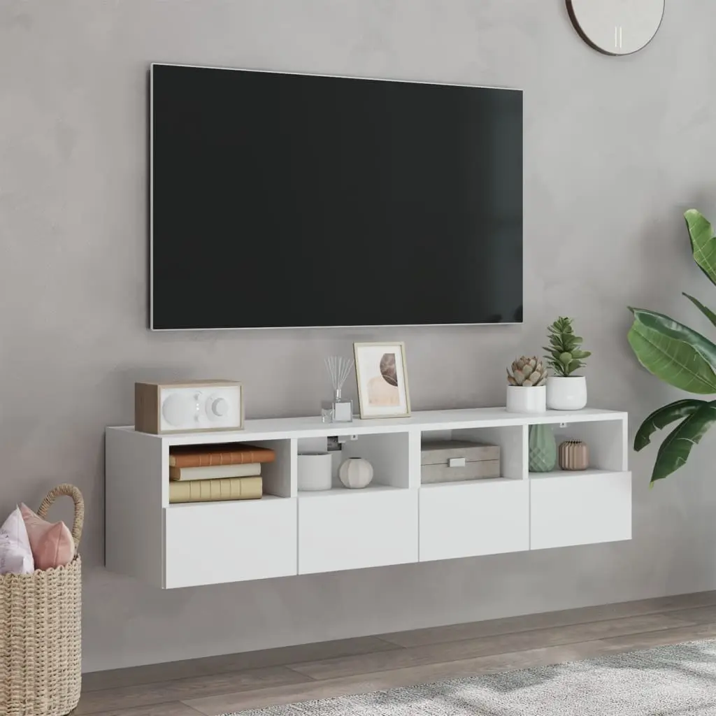 TV Wall Cabinet Floating Storage Unit 60x30x30cm White with Shelves and Door