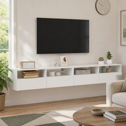 TV Wall Cabinets 2pcs White Floating Media Storage Unit Shelves Compartments