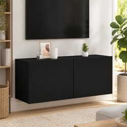 TV Cabinet Wall-mounted Black Storage Unit Media Stand Organiser 100x30x41cm