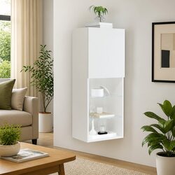 TV Cabinet with RGB LED Lights White Wall-Mounted Entertainment Unit Storage