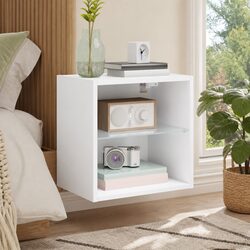 Bedside Cabinet Wall-mounted LED Lights Storage Bedroom Furniture White Unit