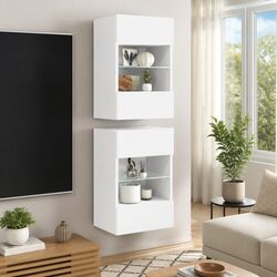 Wall Cabinets with RGB LED Lights TV Unit 2 pcs White 40x30x60.5 cm Storage