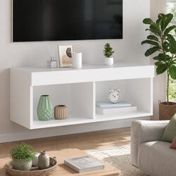 TV Cabinet with RGB LED Lights Wall-Mounted Media Storage Unit White 80x30x30cm