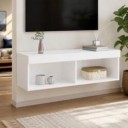 TV Cabinet with RGB LED Lights Wall-Mounted Media Storage Unit White 100x30x30cm