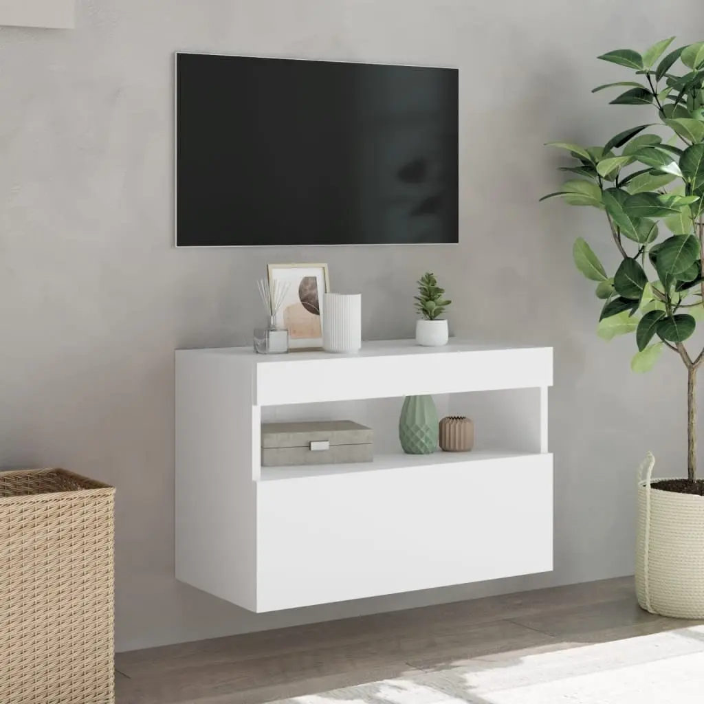 TV Wall Cabinet Floating Media Unit 60x30x40 cm White RGB LED Lights