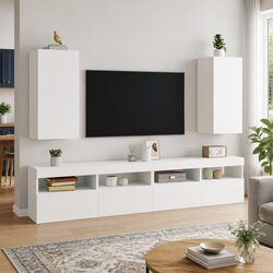 TV Wall Cabinet with RGB LED Lights White Floating Storage Unit 30.5x35x70cm