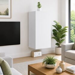 TV Wall Cabinet with RGB LED Lights White Floating Media Unit Storage