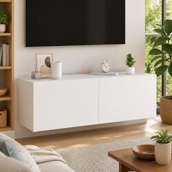 TV Wall Cabinet with RGB LED Lights White Floating Media Unit Storage