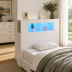 LED Headboard White 100cm Modern Bedroom Engineered Wood RGB Lights Wall Mount