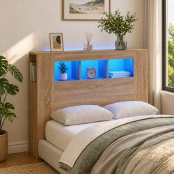 LED Headboard 120cm Engineered Wood Bedroom Furniture Modern Storage Display