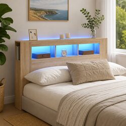 LED Headboard Brown Engineered Wood 160cm RGB Lights Modern Bedroom Furniture