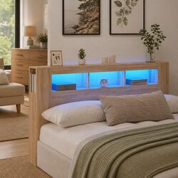 LED Headboard 180cm Brown Engineered Wood Bedroom Furniture with RGB Lights