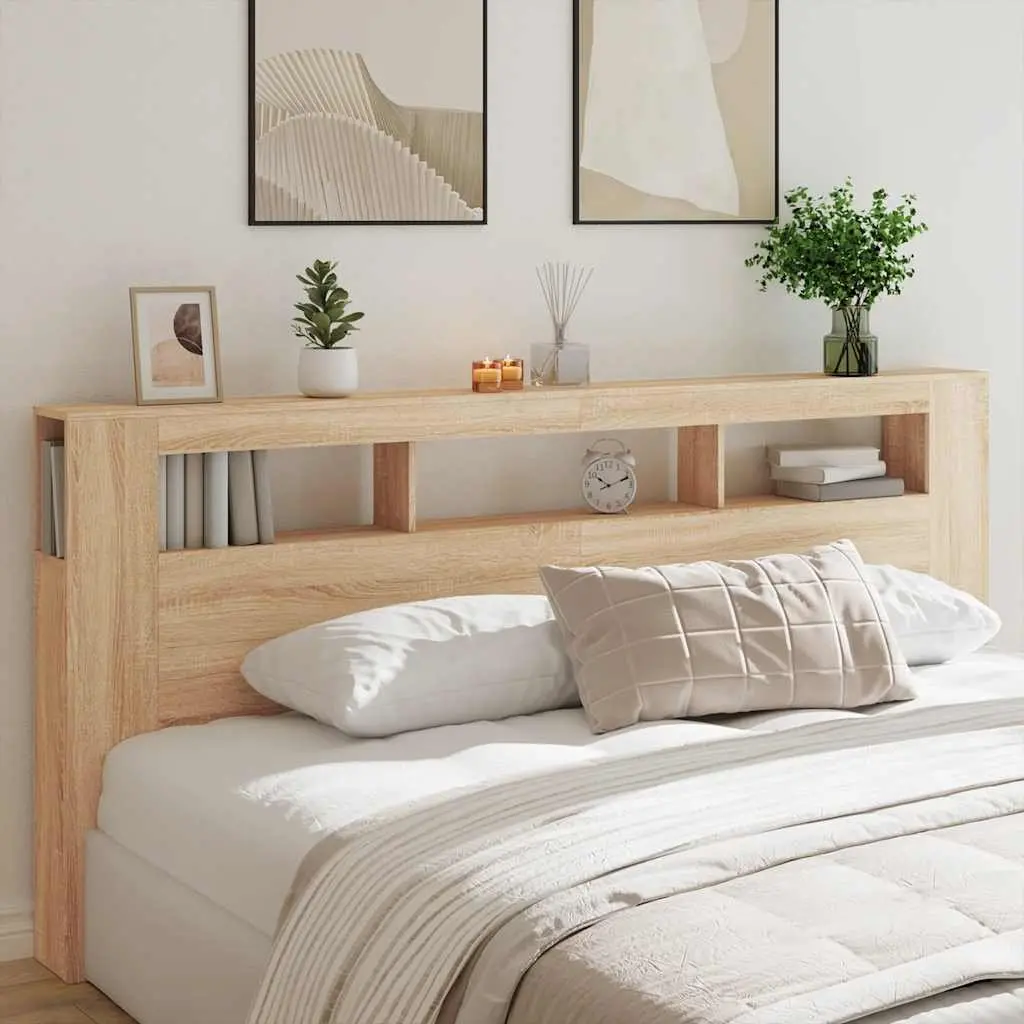 LED Headboard RGB Lights 220cm Engineered Wood Brown