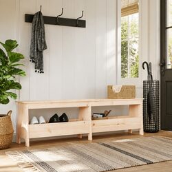 Hall Bench 160cm Solid Wood Pine Storage Entryway Furniture Brown