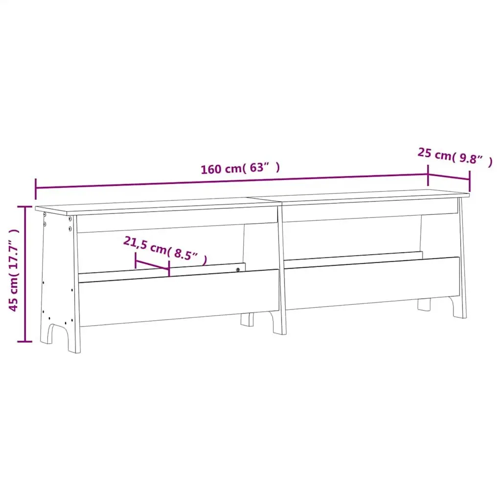 Hall Bench Solid Wood Pine Storage 160cm Brown