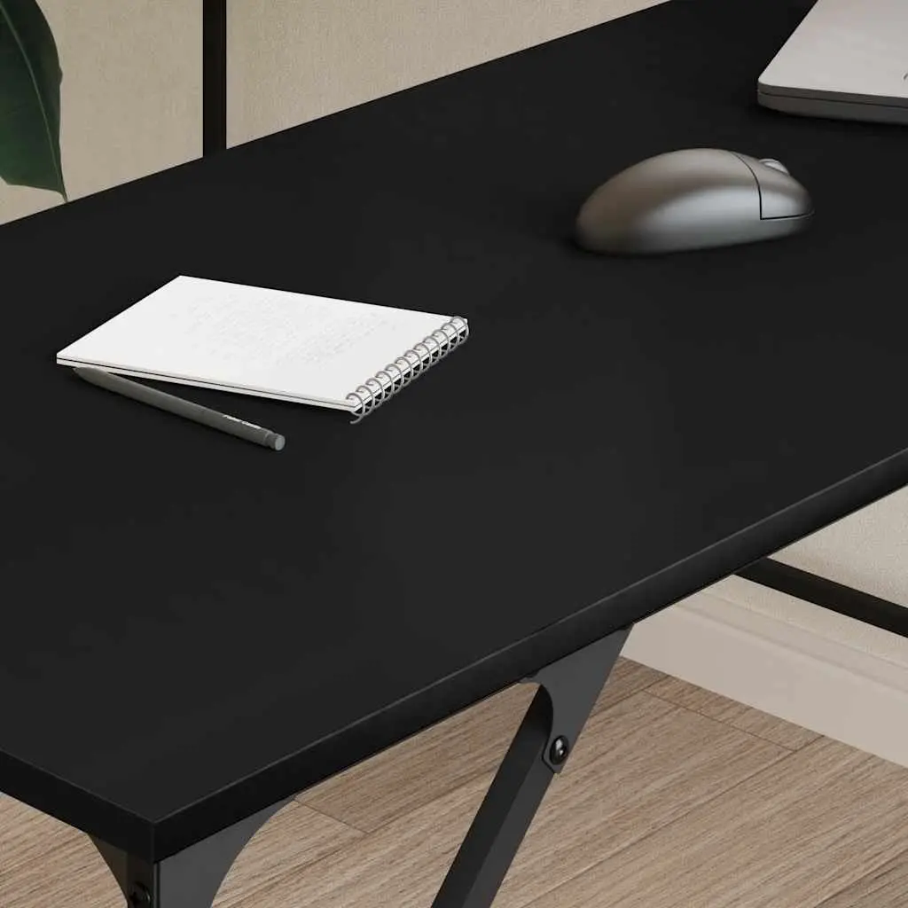 L-Shaped Desk Black Computer Workstation Corner Writing Table Engineered Wood Metal Frame