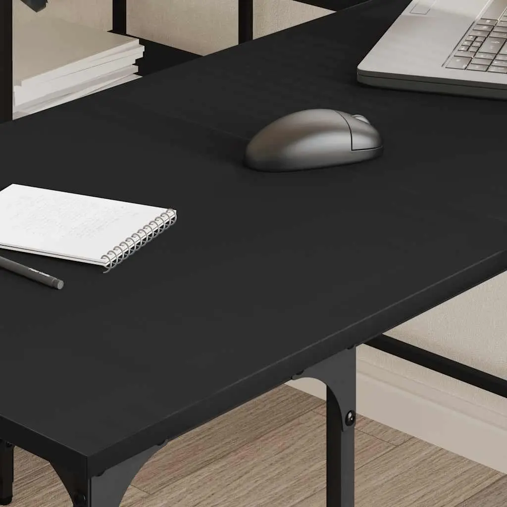 L-Shaped Computer Desk with Shelves Storage Office Writing Table Black