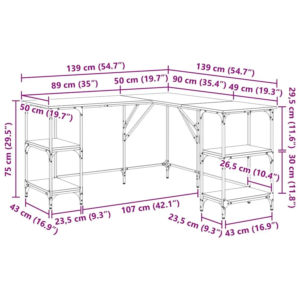 L-Shaped Computer Desk with Shelves Storage Office Writing Table Black