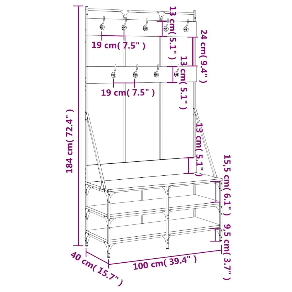Clothes Rack with Shoe Storage Shelves Black Engineered Wood 100x40x184cm