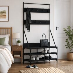 Clothes Rack with Shoe Storage Black Garment Stand Closet Organiser 100x40x184cm