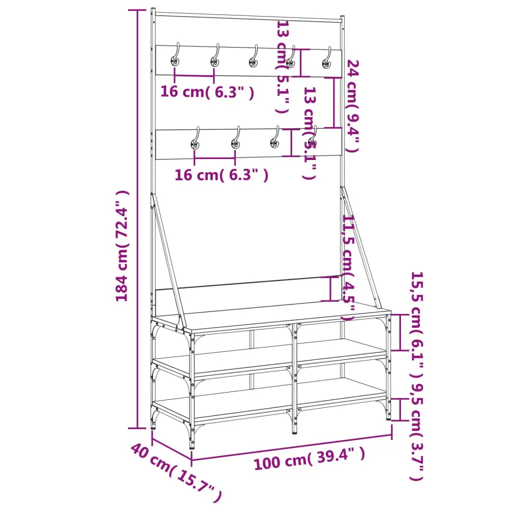 Clothes Rack with Shoe Storage Black 100x40x184cm