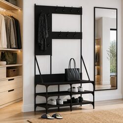 Clothes Rack with Shoe Storage Organizer Garment Stand Black 100x40x184cm