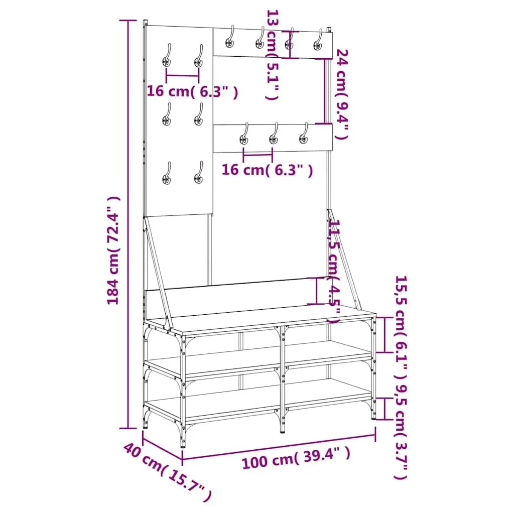 Clothes Rack with Shoe Storage Organizer Engineered Wood Black 100x40x184cm