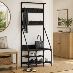 Clothes Rack with Shoe Storage Shelves Coat Stand Garment Organiser Black