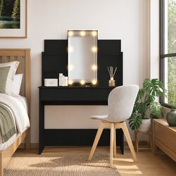 Dressing Table with LED Lights Mirror 2 Drawers Bedroom Vanity Black