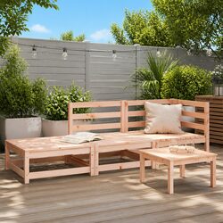 2-Seater Outdoor Garden Sofa with Footstool Solid Wood Patio Sectional Lounge