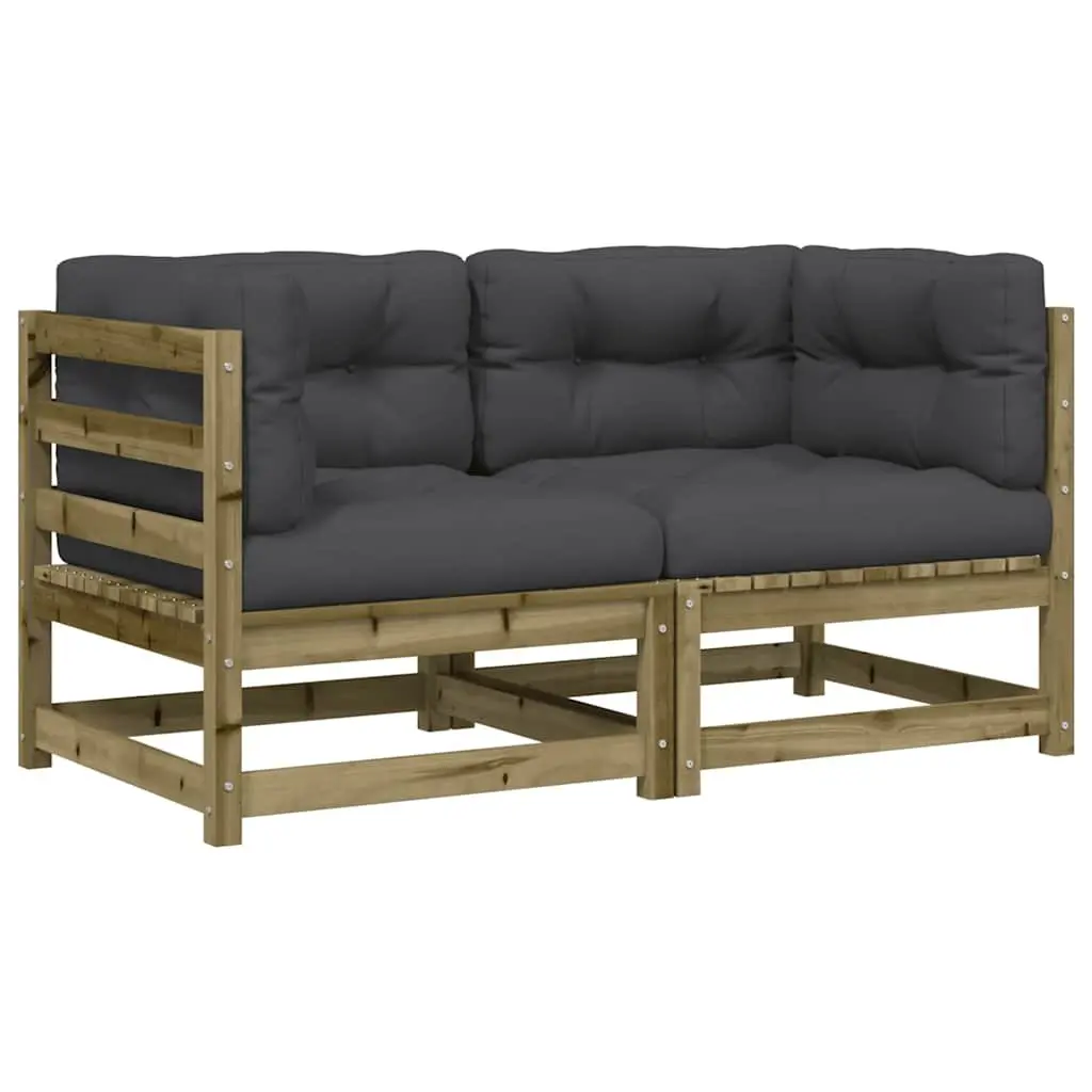 Outdoor Corner Garden Sofa Modular 2 Piece Brown Wooden Seating with Cushions