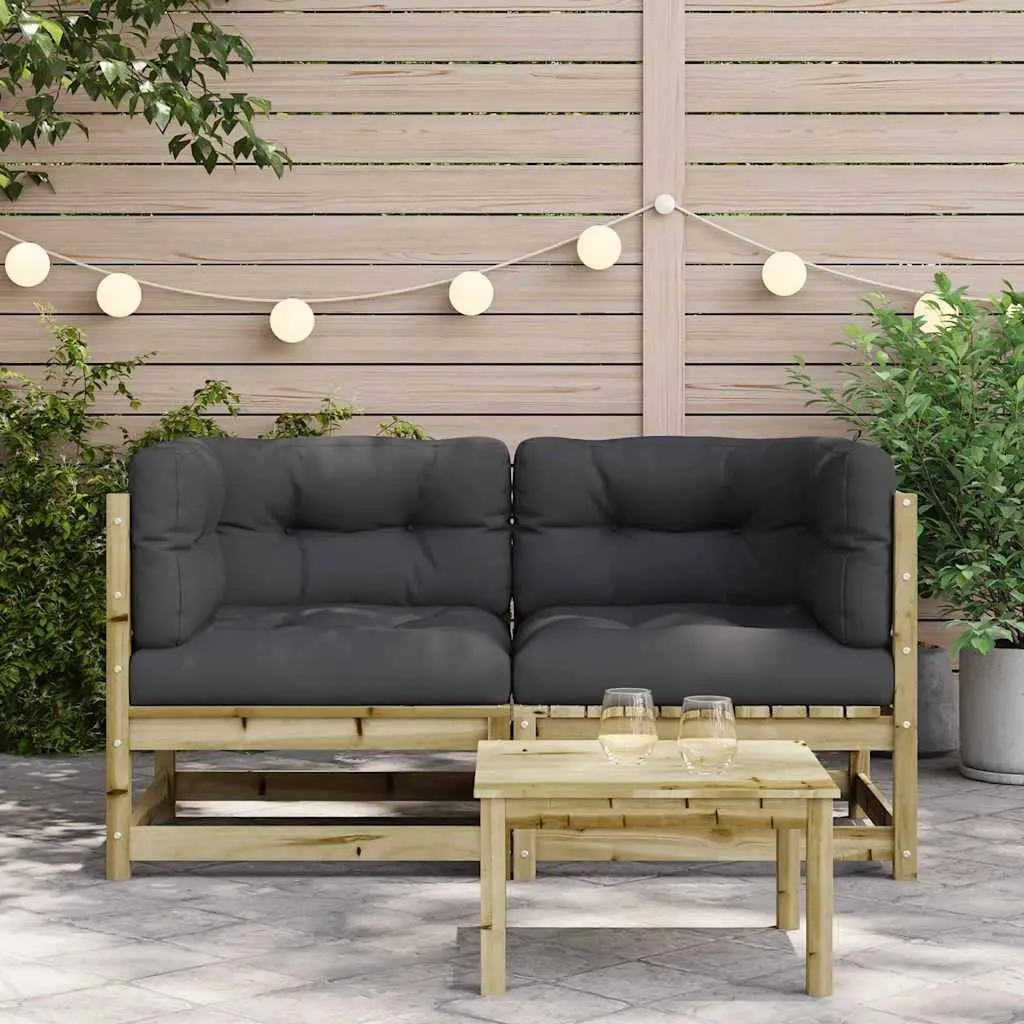 Outdoor Corner Garden Sofa Modular 2 Piece Brown Wooden Seating with Cushions