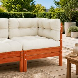 Outdoor Corner Sofa with Cushions Wooden Garden Sectional Seating Brown Modular