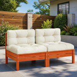 Outdoor Sectional Sofa Unit Armless Garden Seating with Cushions 2 Pieces Brown