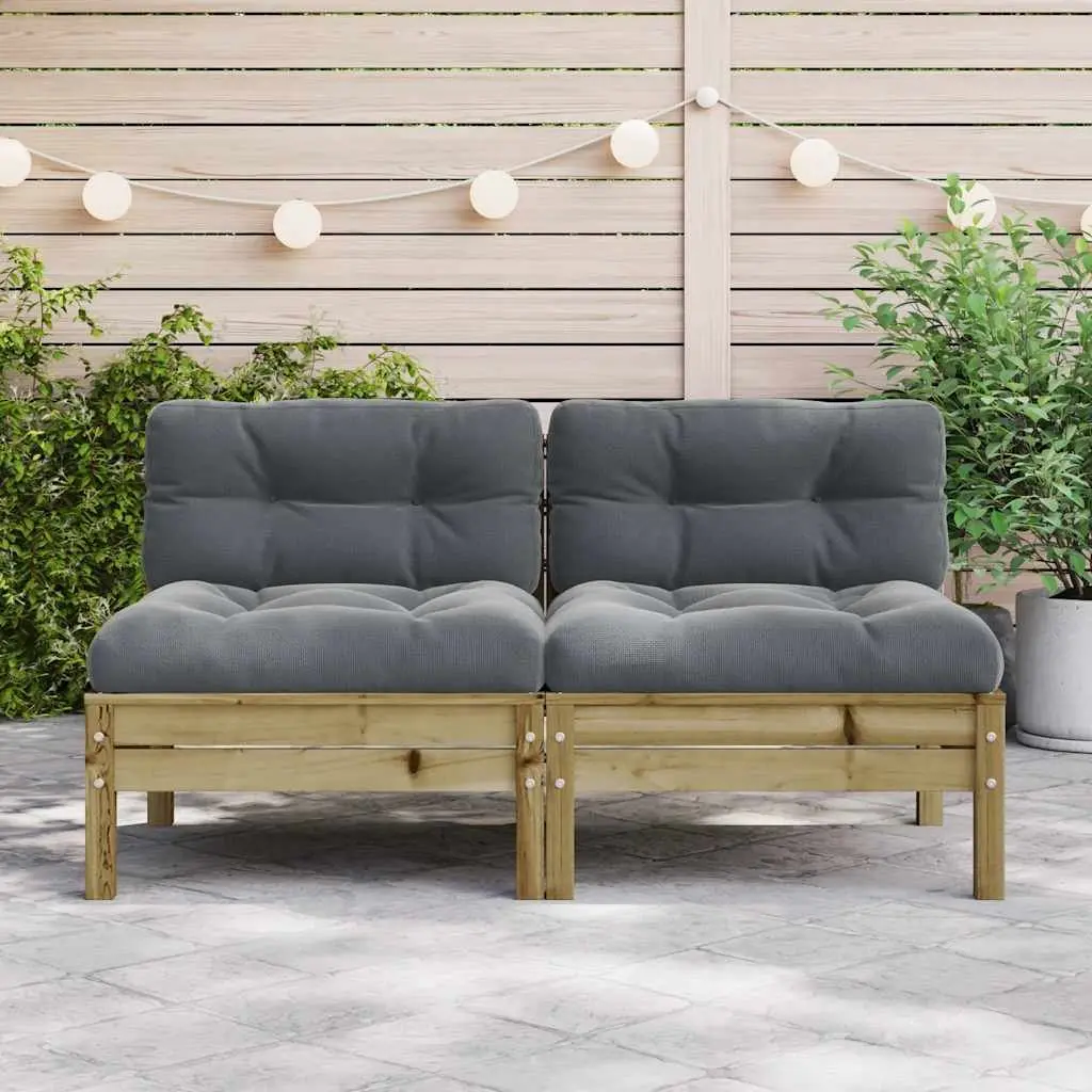 Outdoor Sectional Sofa Unit Armless 2 pcs Garden Seating Brown Cushions