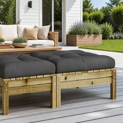 Garden Footstool Ottoman with Cushion Outdoor Patio Seating Wooden Brown