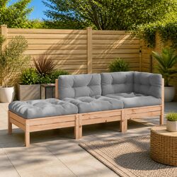 3-Seater Outdoor Garden Sofa with Cushions Footstool Brown Wooden Patio