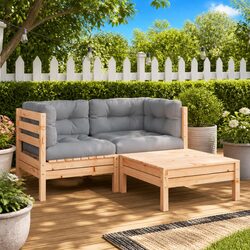 2-Seater Wooden Garden Sofa with Cushions Footstool Outdoor Patio Furniture