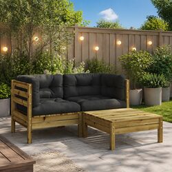 2-Seater Wooden Garden Sofa with Cushions Footstool Outdoor Patio Seating Brown