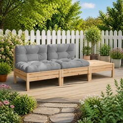 2-Seater Outdoor Garden Sofa Solid Wood with Cushions Footstool Patio Lounge Set