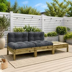 2-Seater Garden Sofa with Footstool Cushions Brown Outdoor Patio Seating